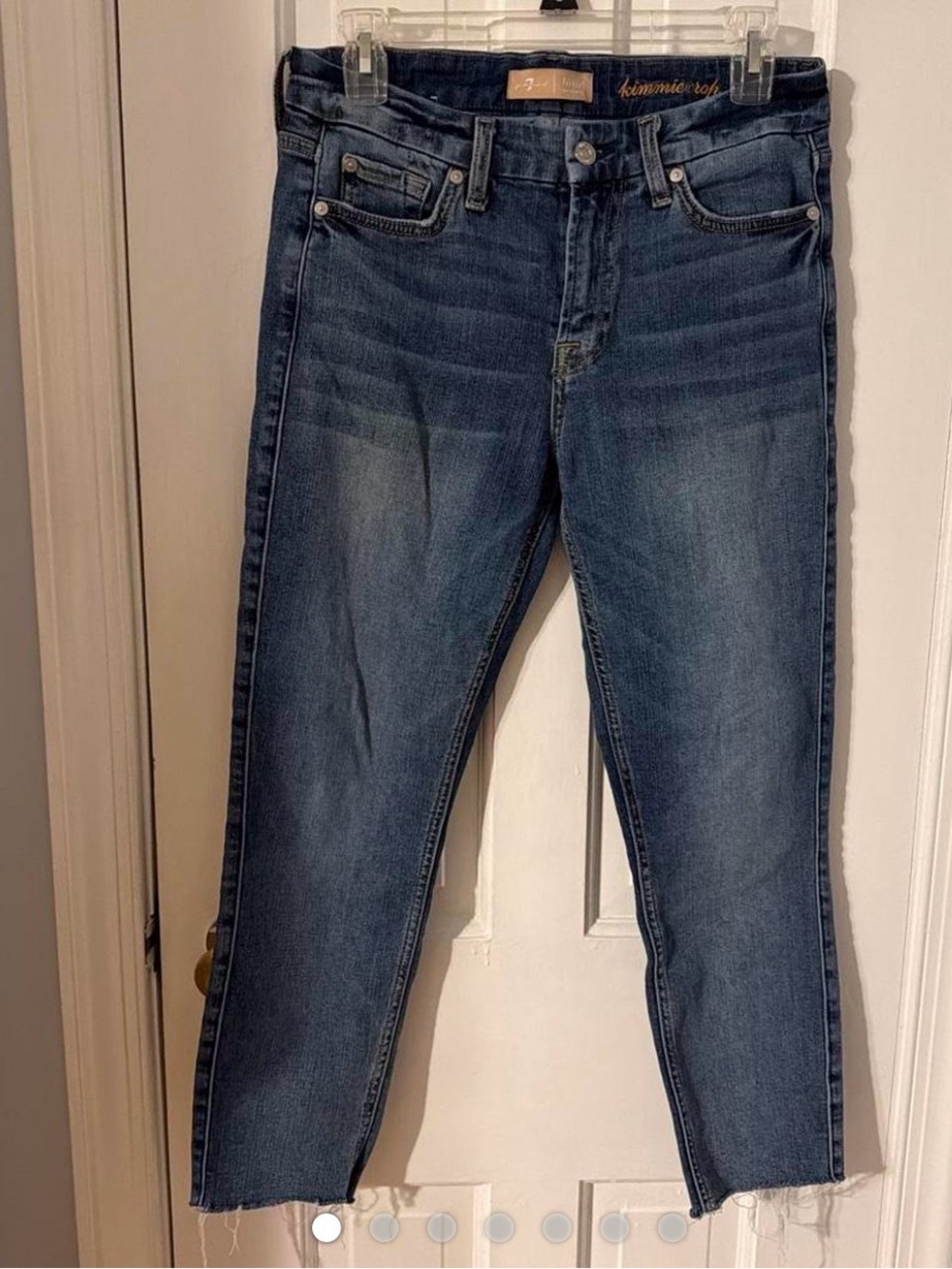 7 For All Mankind Dark Blue Cropped High-Rise Skinny Jeans